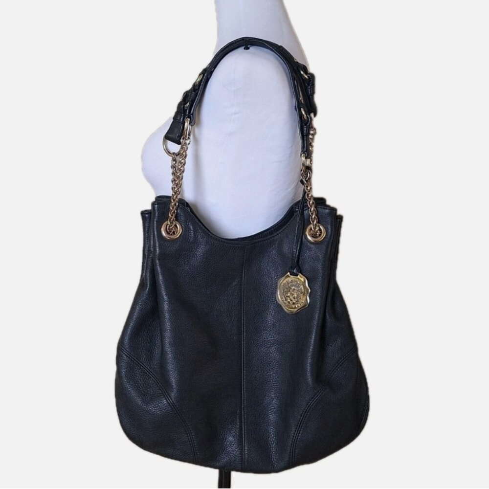 VINCE CAMUTO BLACK PEBBLED LEATHER HOBO BAG LARGE MODEL: HAVY